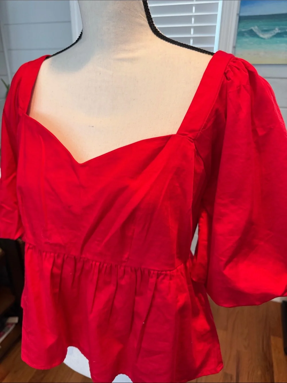 Old Navy Red Puff Sleeve Peplum Top